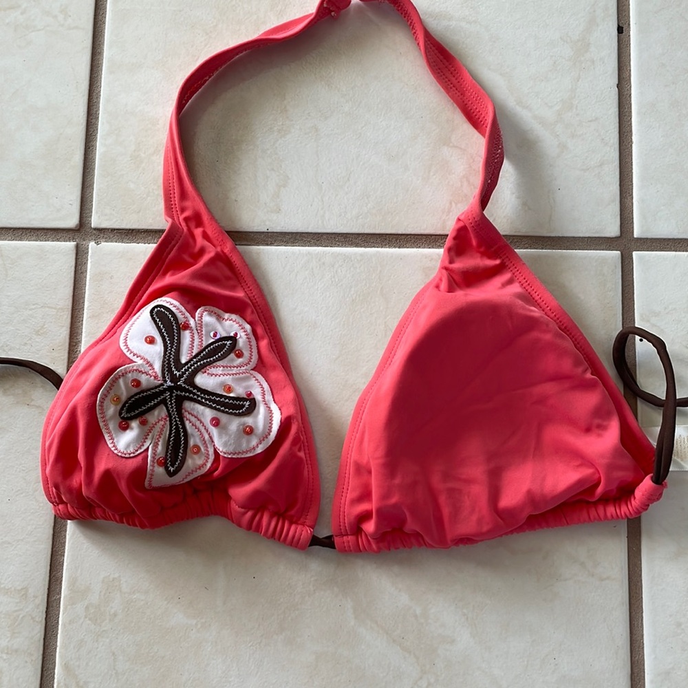 Three bikini tops medium and LG bottom brown matches all three tops. Bottom MED